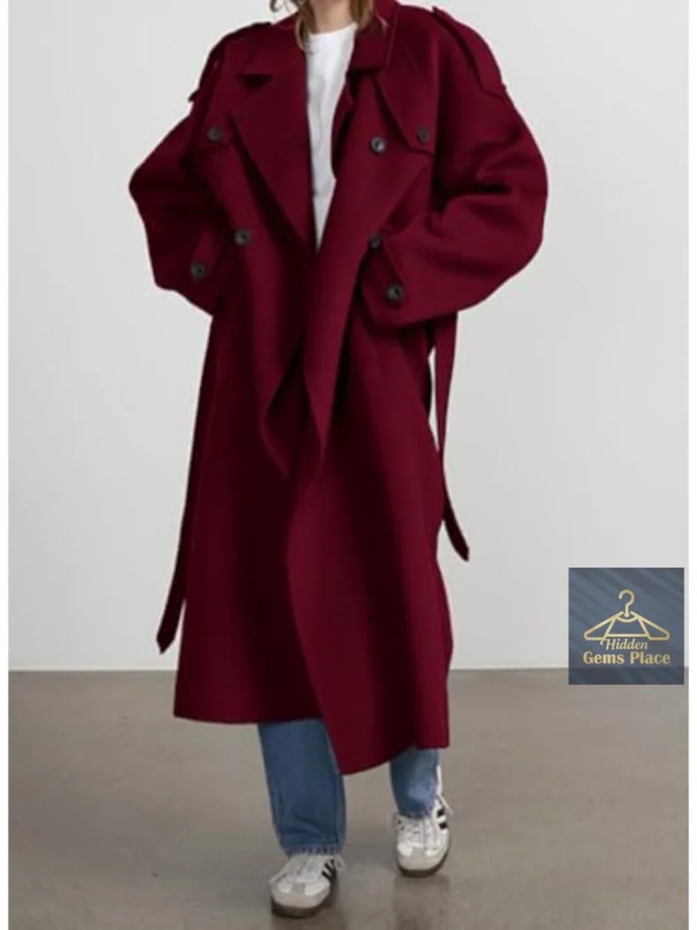 Women's Double Breasted Wool Blend Pea Coat Notch Lapel Long Sleeve Winter
